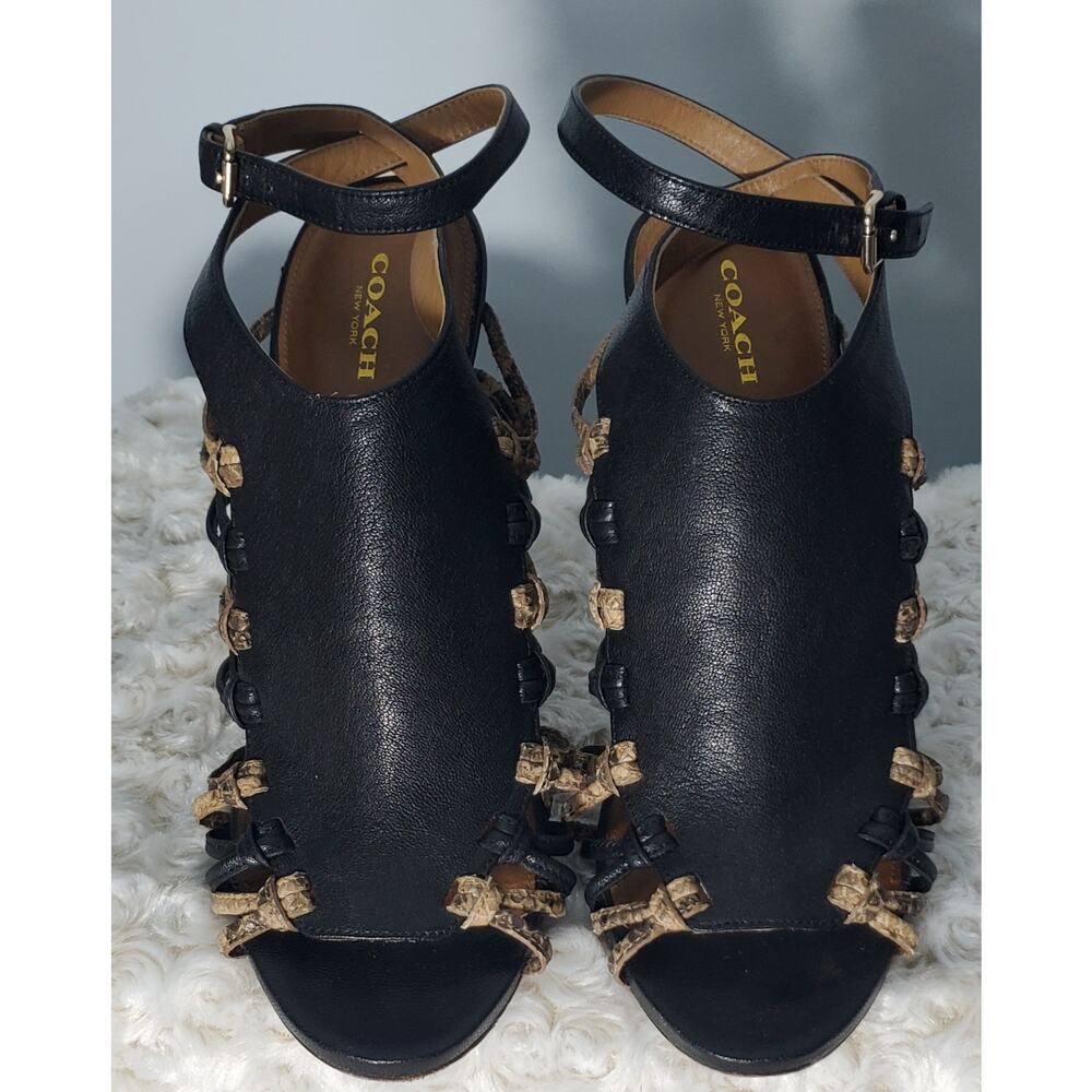 Coach Womens Black Leather Python Print Jody Pump… - image 4